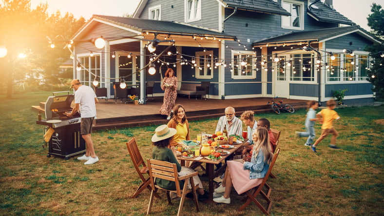 Outdoor fmily summer party in backyard